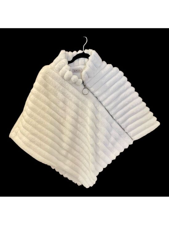 La Fiorentina Jackets & Blazers - La Fiorentina White Faux Fur Cape, Silver Zipper Detail, One Size, Cozy.